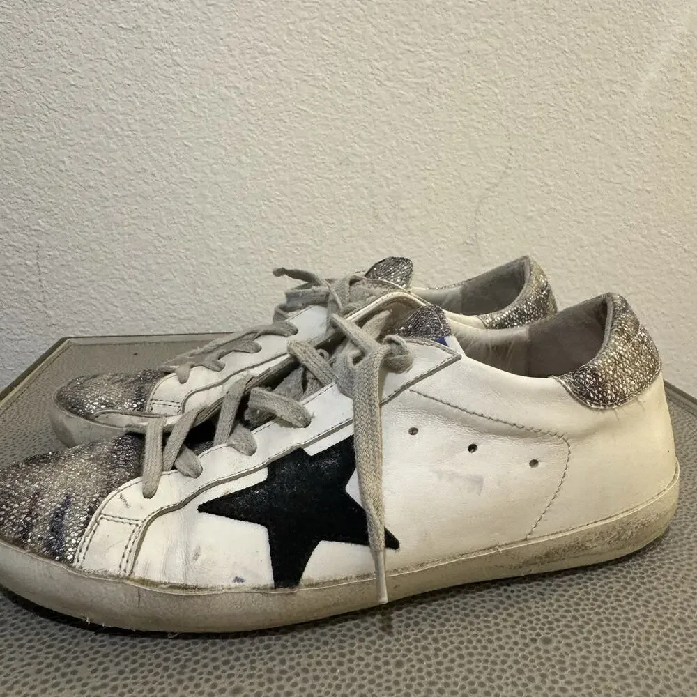 Golden Goose Super-Star Sneakers Glitter Toe Size 38 Italy